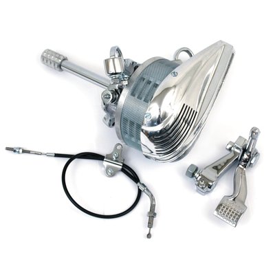 Early style reproduction mechanical siren. 
With aluminum aero cover. 
Foot pedal operated by pushing the siren driveshaft to the tire. 
Sounds similar to the early warning air-raid attack sirens in World War II. 
If you've never heard one of these before, you're in for a howlin' surprise! 
Siren comes complete as shown. 
Weight 5.26kg. 