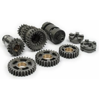 Will enable you to turn the stock 45" 3-speed transmission into a 4-speed. 1, 2, 3 are smaller and 4th gear is identical to OEM ratio to get closer to the optimum RPM (Torque) at different speeds. Fits 3-speed 45" (750cc) Side Valve models. 41-46 shift pattern. Can be used with later models when converted to footshift or the tankshift pattern is converted to 41-46 style.
Note: The stock transmission side cover (kickstart cover) must be machined to accept the larger first (low) gear. Optionally a special 4-speed transmission side cover is separately available as 971591.