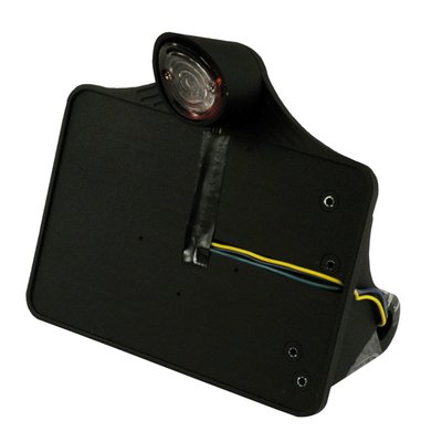 Black, with Sharknose LED taillight (EC approved lens), side mount, for 1 inch axle, european size 143 x 210 mm license plate