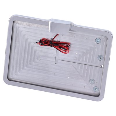 Polished aluminum. Side 1" (25.4mm) axle mount. Brackets take 143mm x 210mm EU sized license plates. Includes LED 'Largelight' license plate illumination.
The license plate actually slides inside the license plate bracket from the underside and is secured on the back side with a, virtually invisible, set-screw.
A very clean system.