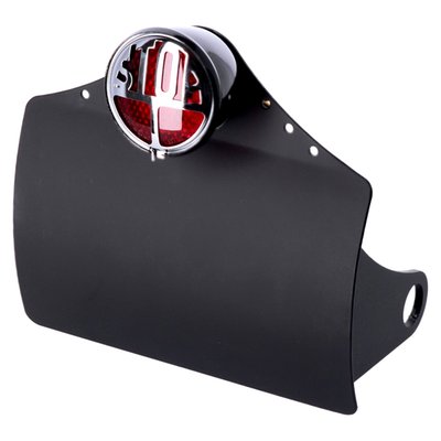 Black, pinstriping on backside, with LED Stop taillight, for Holland/Belgium, side mount, shock mount.
license plate brackets take 143mm x 210mm EU sized license plates.