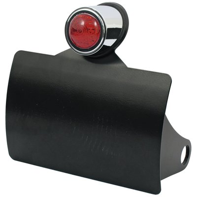 Black, no license plate illumination, pinstriping on backside, with LED Old school taillight, for Holland/Belgium, side mount, on shock.
license plate brackets take 143mm x 210mm EU sized license plates.
