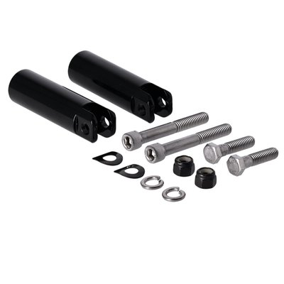 Bolt-on adapter/conversion brackets, used to install passenger pegs on Softailmodels that are not factory-equipped with passenger pegs. Compatible with all H-D traditional male mount pegs, which gives you an enormous choice in foot peg designs. 
- Compatible with all H-D traditional male mount foot pegs 
- 3-7/8" (54mm) long 
- Cold rolled steel construction 
- Black powder coated finish 
- Grade 8 mounting hardware 
- Easy bolt-on installation 
Note: Regular M8 pegs will not fit.