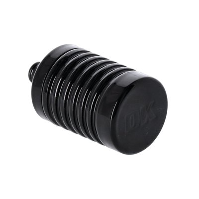 Black powder coated finish.
External head breathers on H-D models are used to vent crankcases gasses out of the engine. These gasses consist mostly of air, but also dirty oil, water etc. and are routed into the air cleaner to burn excess oil in the cylinders. The non-burned oil is ready to make a mess and will saturate your air cleaner element and leak out of the air cleaner housing.
This billet catch can separates the air from the dirty oil and water. Clean air goes into the air cleaner, the rest goes into the catch can housing. The catch can simply be unscrewed from the lid to empty.
- CNC machined aluminum
- Vented cap
- 4 stage internal filtration system
- 1 extra replacement o-ring
- Dimensions: 1-1/2" diameter x 2-5/8" tall
- For 3/8" ID hose