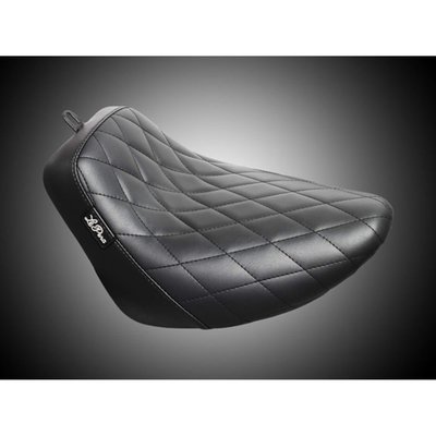 10.5" wide seating area. The Bare Bones solo seats are designed to look as thin and narrow as possible, even lower than the Silhouette solo. This gives an unbelievably sleek, low profile. Will complement the lines of every bike from stock factory to radical custom. Built with LePera's high-density marathon foam on a black powder coated steel baseplate for lasting excellence. 
Note: Fat Boy S models. The Barebones Solo seat for the 20-up Fat Boy S mounts with two tabs at the rear of the seat. To mount your Barebones solo seat, insert the tongue at the front of the seat into the channel in the frame, align the two tabs at the rear of the seat over the dual mounting posts on the rear fender and install the stock mounting nuts onto the mounting screws to secure the seat in place. After installing the seat, pull up on the seat to verify that it is secure. 
Note: See 975015 for the optional style matching passenger seat. 