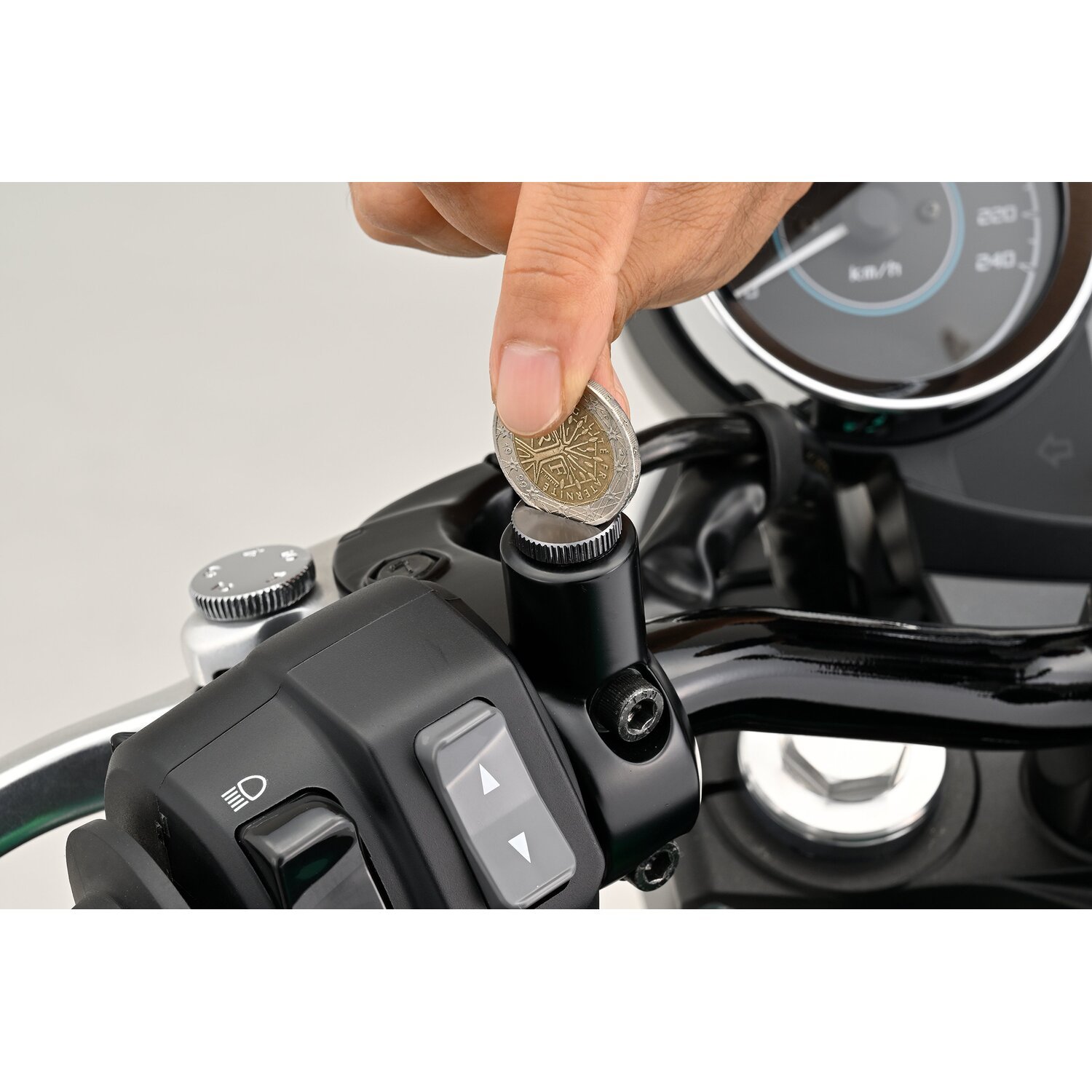 Daytona, mirror hole plug. Gun-metal. RHT, Gray, Matte
