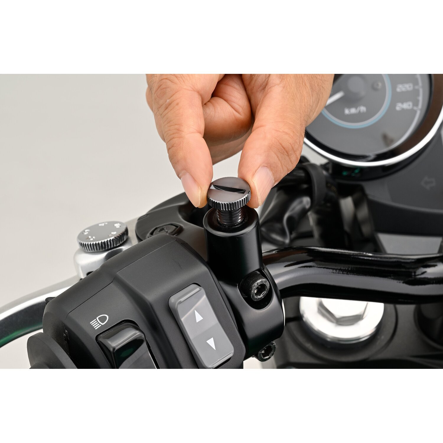Daytona, mirror hole plug. Gun-metal. RHT, Gray, Matte