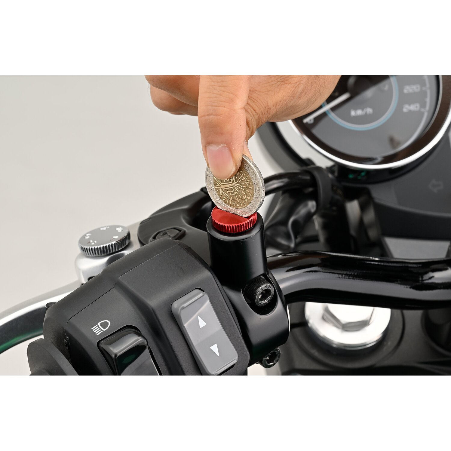 Daytona, mirror hole plug. Red. RHT, Polished