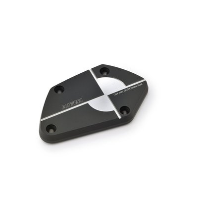 CNC-machined aluminum master cylinder tank cap in a double black & gray anodized finish. Re-use the OEM gasket / diaphragm. 
- Black / Gun-metal gray 
- Double anodized finish