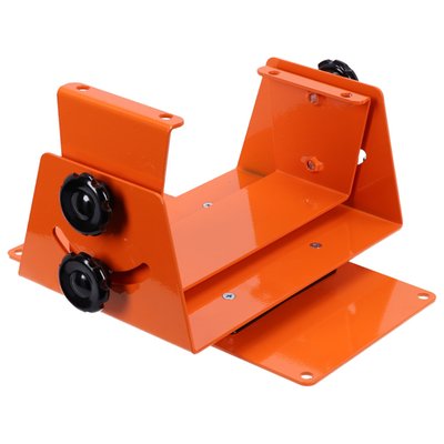 Steel painted adjustable motor stand. 
Can be bolted to the workbench for a firm and stable position. 
Allows rotating and tilting the engine for optimal engine access. 
Note: A securing/locking system for the tilt angle system, is not included, this must be done by the mechanic. 