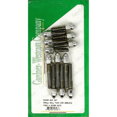 Chrome plated. Low crown acorn nuts with studs.