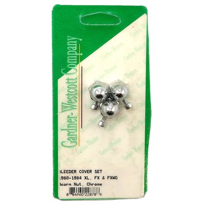 3x 3/8". Chrome plated. Fits over the bleeder screws. Secures with an allen set-screw.