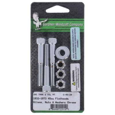 Chrome plated Allen head bolt kit. 
Used to install both the left side fuel tank & right side oil tank for the 750 cc (45" ) Side Valve models. 
