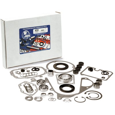 For 5-speed Big Twin models and some aftermarket 6-speeds. This JIMS time saving transmission master rebuild kit comes with all required parts, providing you with a one in all no-hassle transmission rebuild solution and short motorcycle down-times. Kit comes complete with all required JIMS proven performance components and a complete gaskets & seal kit. 
Note: Kit will also fit JIMS and some other aftermarket 91-06 type 6-speed transmissions. 
Note: This kit will not fit any OEM 06-up 6-speed transmission.