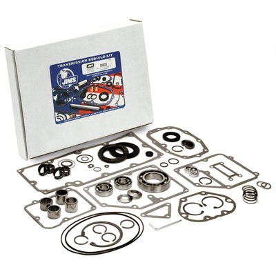 For 5-speed Big Twin models and some aftermarket 6-speeds. This JIMS time saving transmission master rebuild kit comes with all required parts, providing you with a one in all no-hassle transmission rebuild solution and short motorcycle down-times. Kit comes complete with all required JIMS proven performance components and a complete gaskets & seal kit. 
Note: Kit will also fit JIMS and some other aftermarket 91-06 type 6-speed transmissions. 
Note: This kit will not fit any OEM 06-up 6-speed transmission.