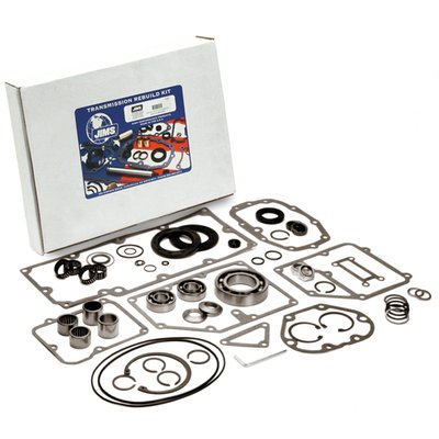 For 5-speed Big Twin models and some aftermarket 6-speeds. This JIMS time saving transmission master rebuild kit comes with all required parts, providing you with a one in all no-hassle transmission rebuild solution and short motorcycle down-times. Kit comes complete with all required JIMS proven performance components and a complete gaskets & seal kit. 
Note: Kit will also fit JIMS and some other aftermarket 91-06 type 6-speed transmissions. 
Note: This kit will not fit any OEM 06-up 6-speed transmission.
