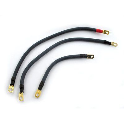 Contains 3 battery cables: 1x 8" (20.3cm) long, 1x 15" (31.1cm) long and 1x 17" (43.2cm) long.
Performance battery cables with 1666 individual cable strands for extreme flexibility. Lugs are manufactured with 99% pure copper with a 24K gold plating to maximize conductivity.
