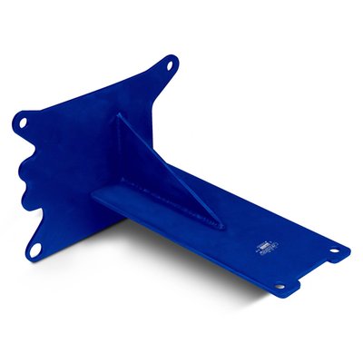 Blue powder coated steel. In many later H-D models rubber mounted engines are a structural part of the frame. With the engine removed it becomes impossible to roll the bike, which can be awkward in a workshop. When the 'Rollin Buddy' is installed it bolts the chassis back together and it is possible to roll the bike as if the motor was installed and keeps your work floor and bike lifts free of incapacitated motorcycles.