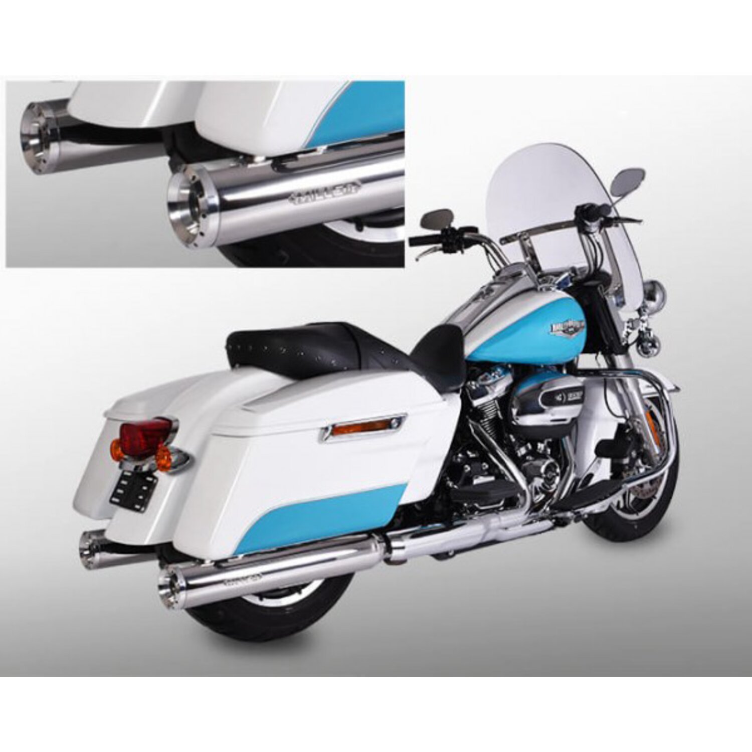 Miller, Airlington 107" slip-on mufflers. Euro 4. Polished