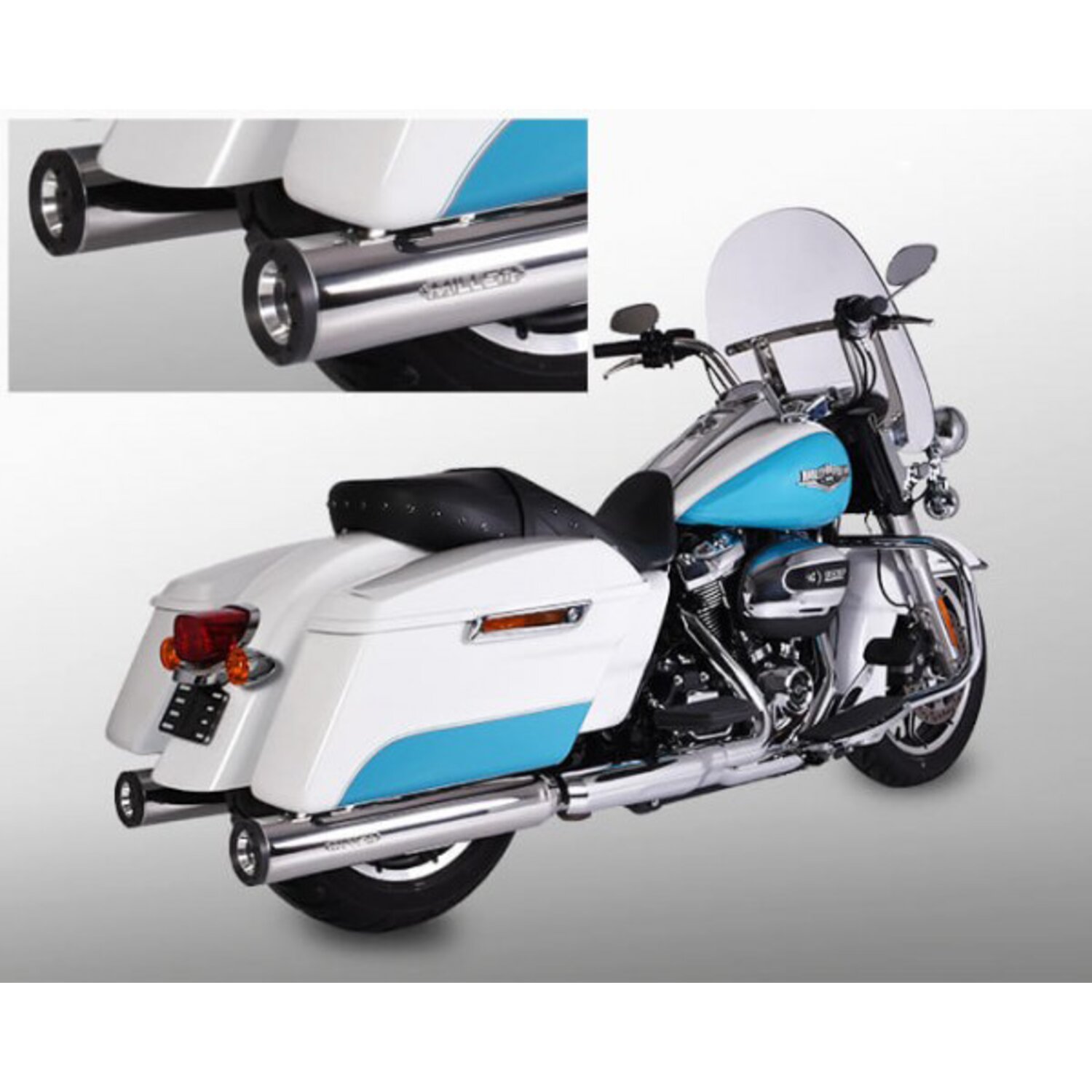 Miller, Airlington 107" slip-on mufflers. Euro 4. Polished