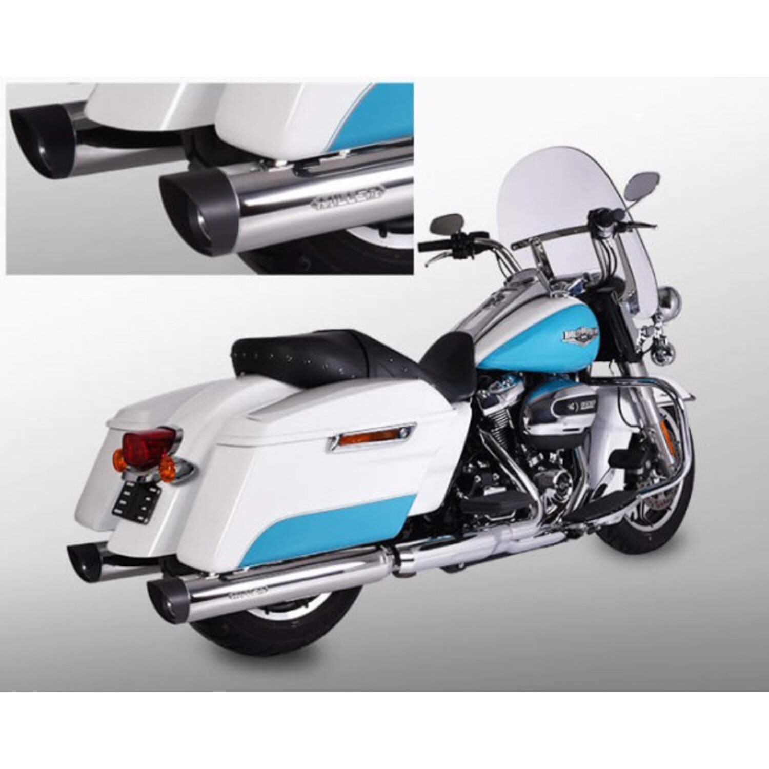 Miller, Airlington 107" slip-on mufflers. Euro 4. Polished