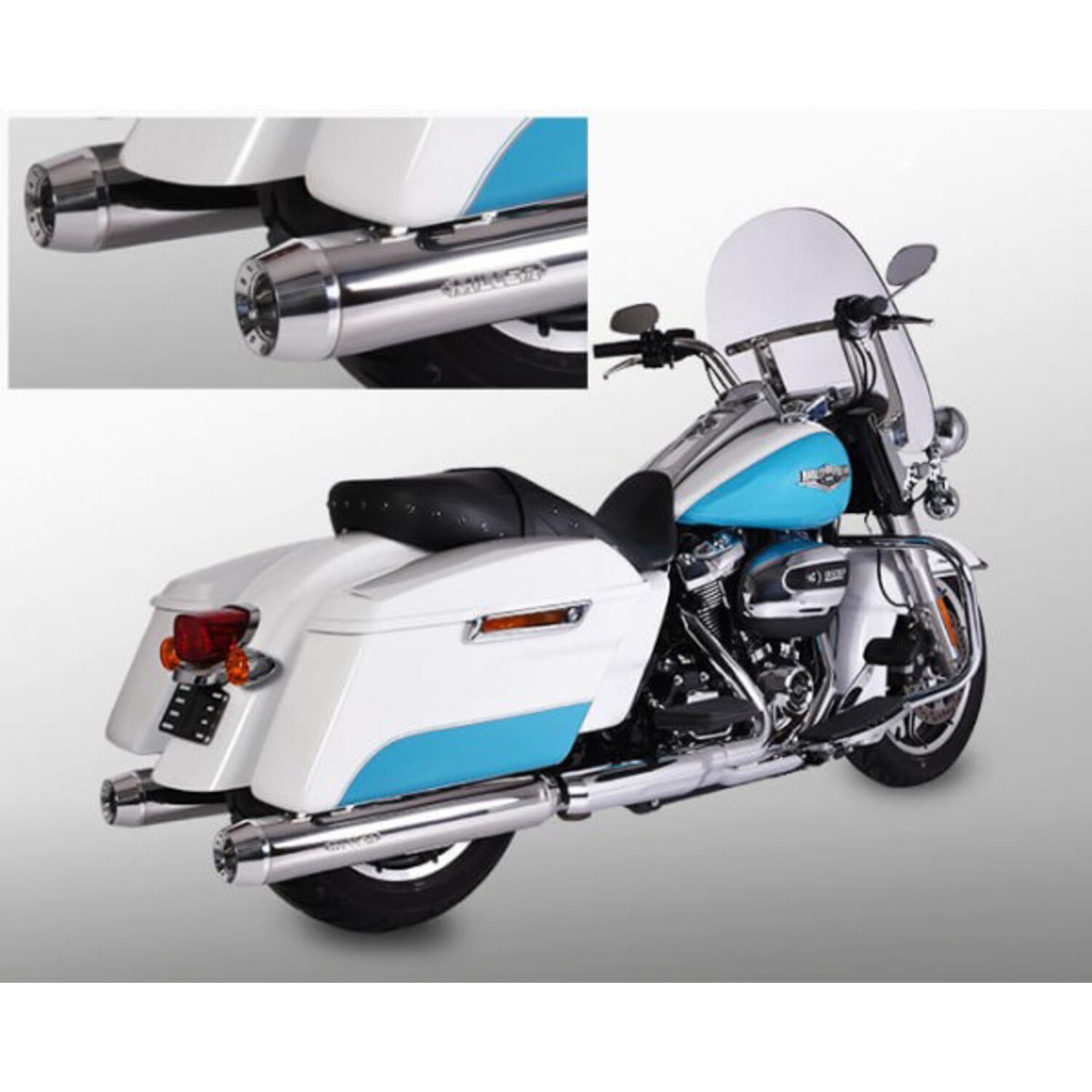 Miller, Airlington 107" slip-on mufflers. Euro 4, Polished