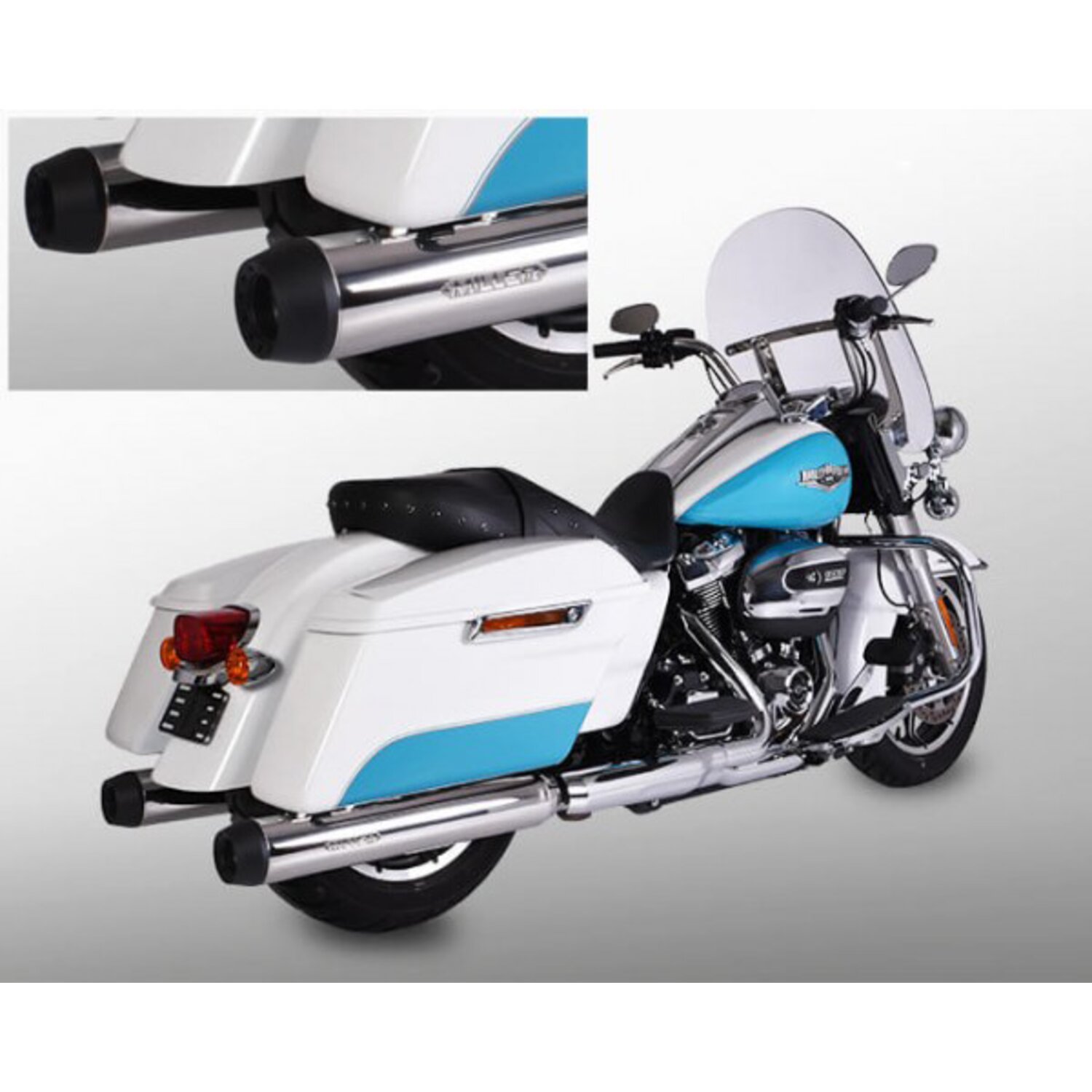 Miller, Airlington 107" slip-on mufflers. Euro 4. Polished