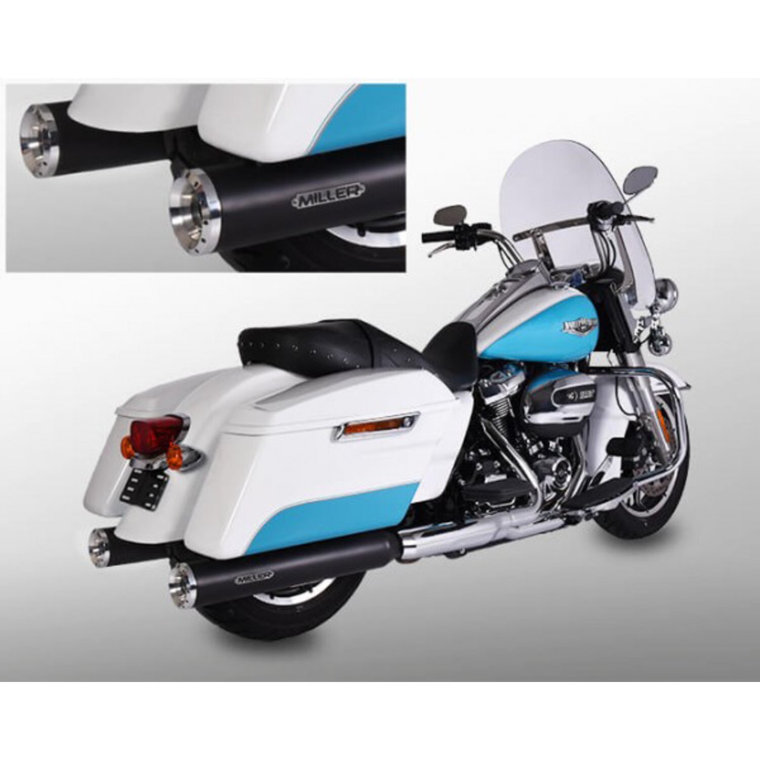 Miller, Airlington 107" slip-on mufflers. Euro 4. Black, Matte