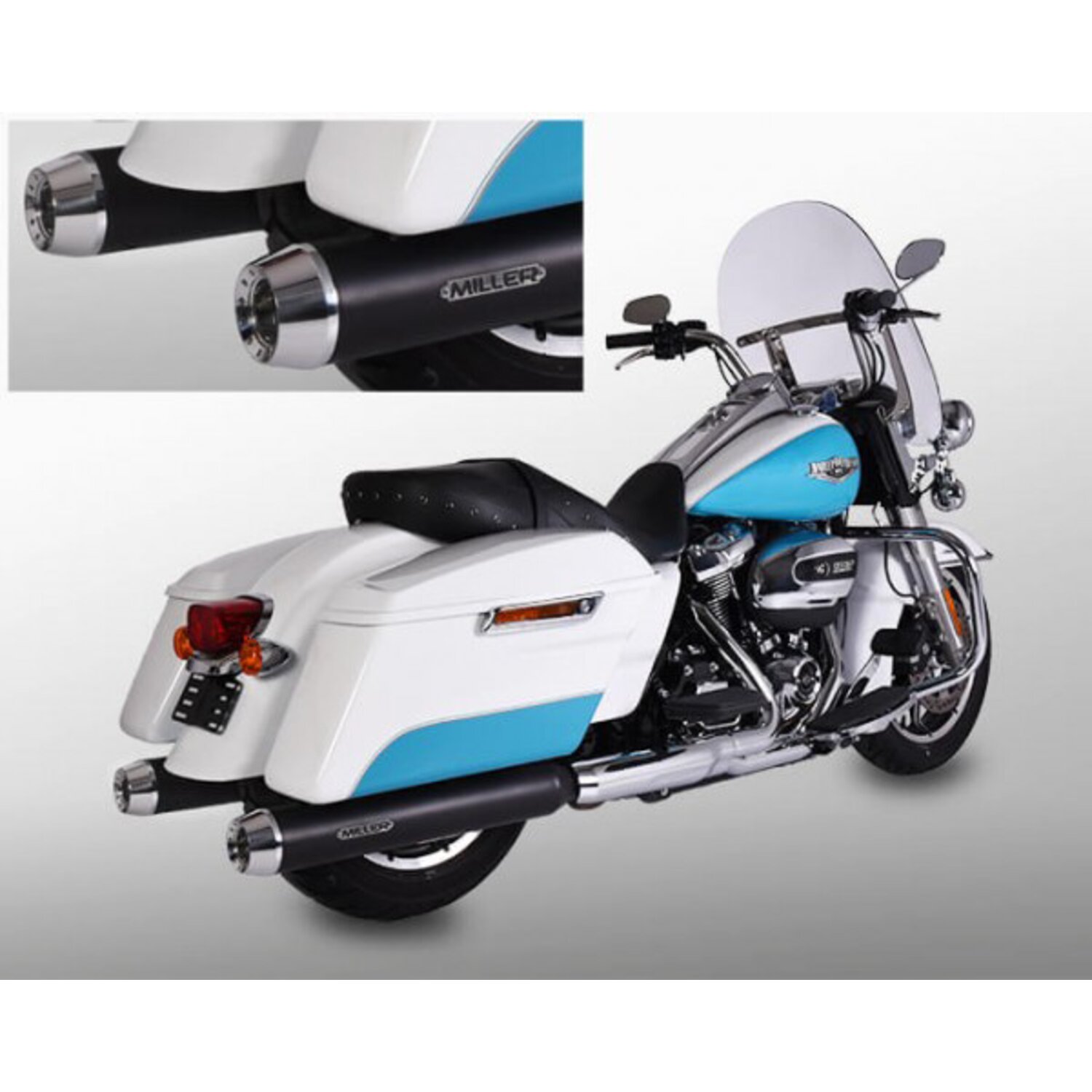 Miller, Airlington 107" slip-on mufflers. Euro 4. Black, Matte