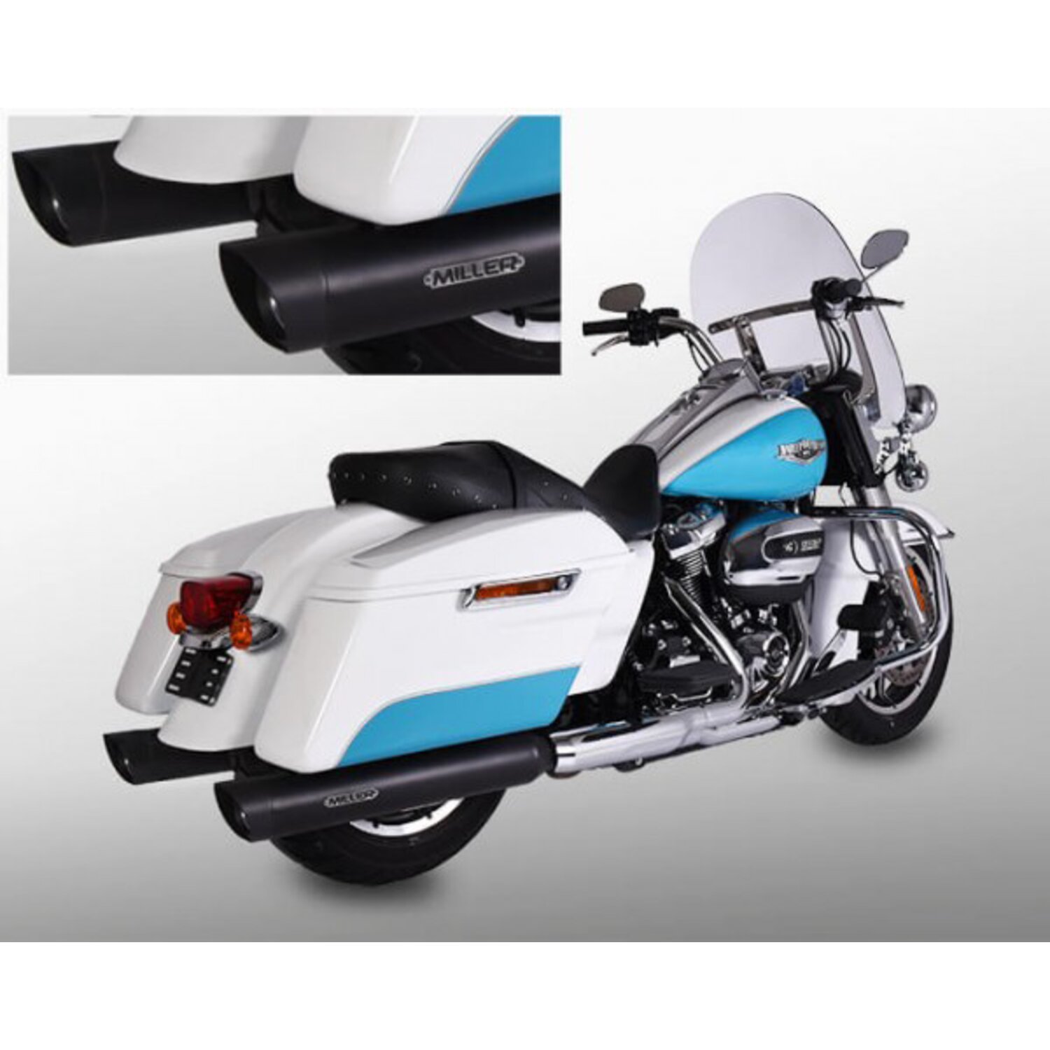 Miller, Airlington 114" slip-on mufflers. Euro 4, Black, Matte