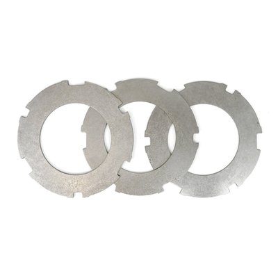 3 plate set. Custom style, without anti-rattle buffers. 
The stock OEM style clutch of 41-67 early models use 3 steels and 4 frictions, later 68-E84 models require 4 steels and 5 frictions. but physical dimensions are identical. 
OEM style replacement reference 37975-41 (2487-41) and 37975-81 (which have anti-rattle buffers)