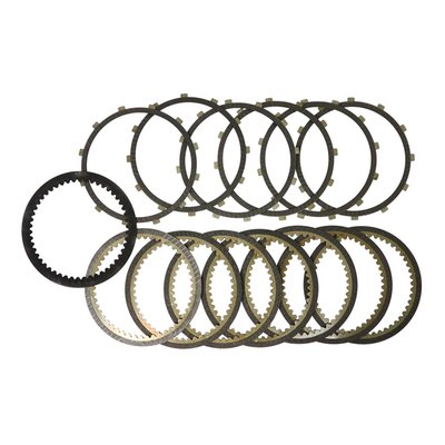 Incl. 6x externally splined Carbonite single side friction plates , 6x internally splined Carbonite single side friction plates, 1x double side Carbonite friction plate. Complete Carbonite® PowerPack® 'Maximum Effort' clutch kits with friction & steel plates. Developed to handle the power and torque of Big Inch / High-Performance engines on the streets today. This Carbonite clutch kit features an extra friction plate and steel drive plate, which increases the clutch area for greater holding. The friction plates are lined with 3M carbon based material, which is capable of withstanding higher temperatures, offers a higher coefficient of friction than anything else available today. 
The steel drive plates are 'Performance Steel™' which have a surface Ra value (Roughness average) of just 2-10 micro inches. Regular steels have an Ra value between 15 to 25 micro Inches. A microscope will show you less peaks and valleys on Alto's 'Performance Steel™'. This will improve performance, durability, engagement and offer a longer life and cooler running. 
OEM replacement reference 37930-84A and 37931-84