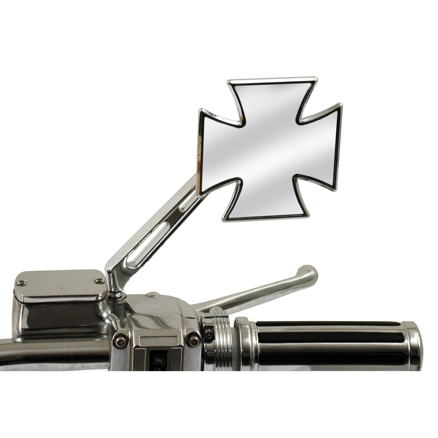 Maltese cross mirror, right slotted stem, Chrome