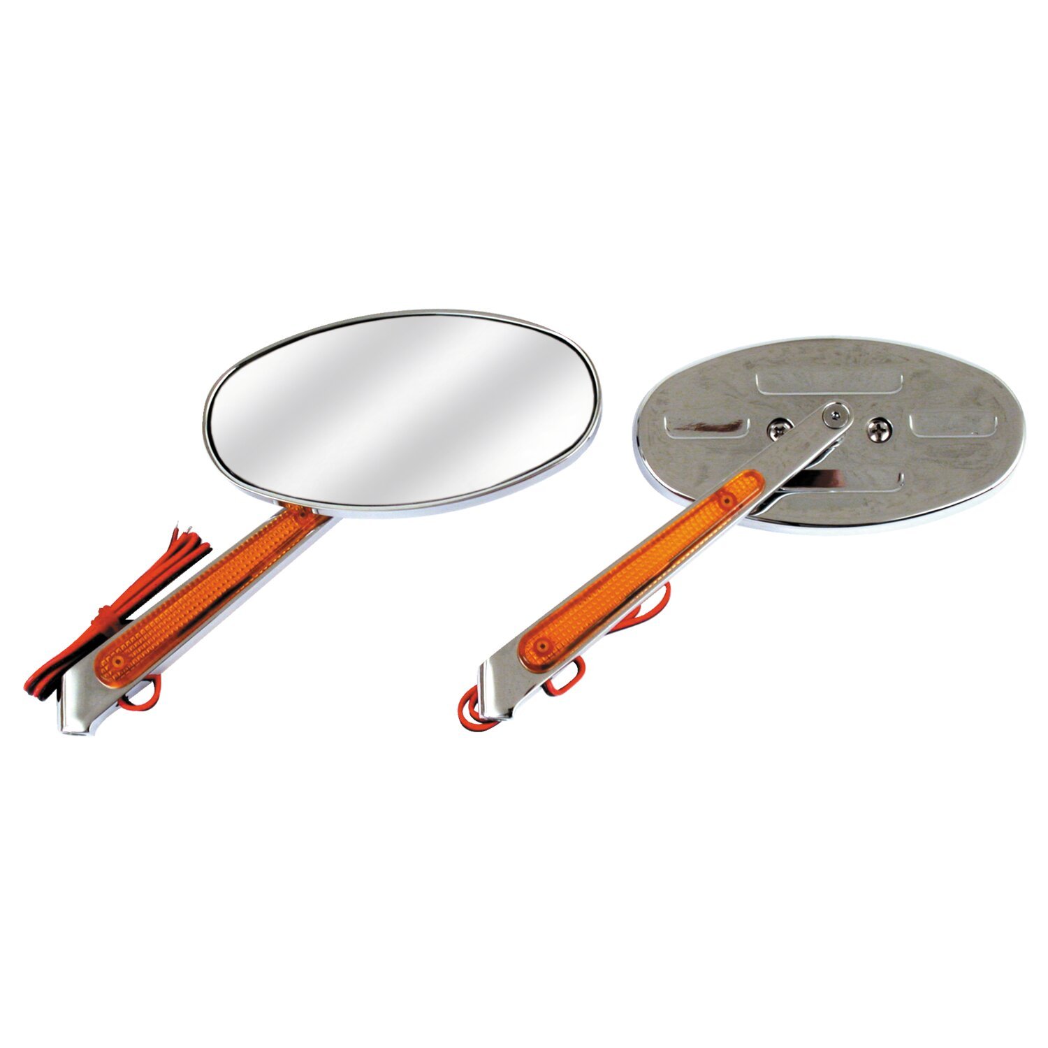 Cateye mirrors set, with built-in turn signals, White, Chrome
