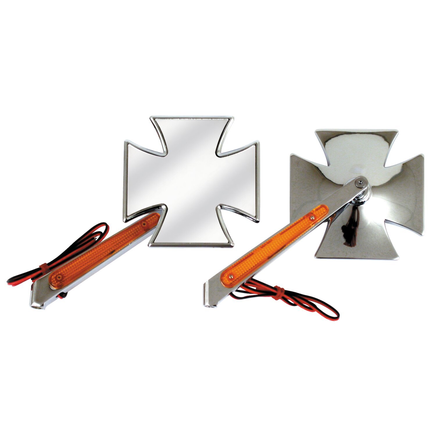Matese cross mirror set, with built-in turn signals, Chrome