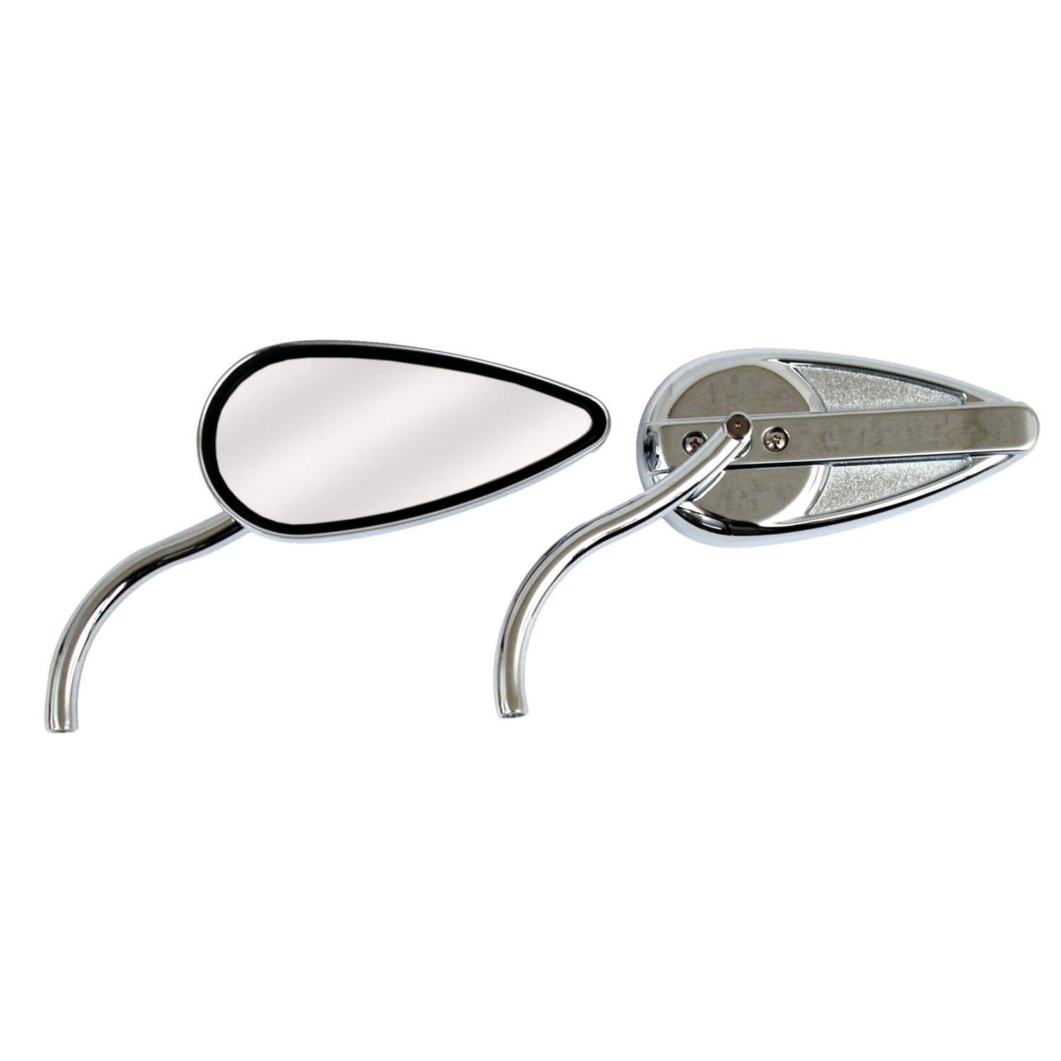 Retro teardrop mirror set. Chrome, radii round stem, Silver