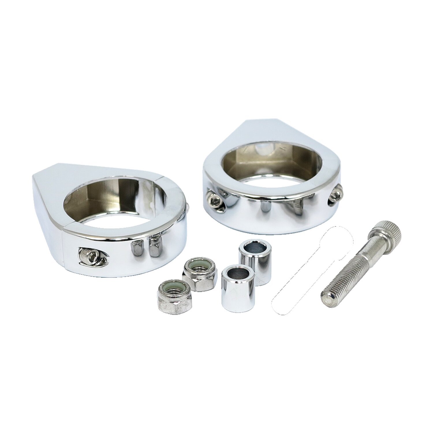 Smooth edge fork mount clamp kit. 39mm, Silver, Chrome