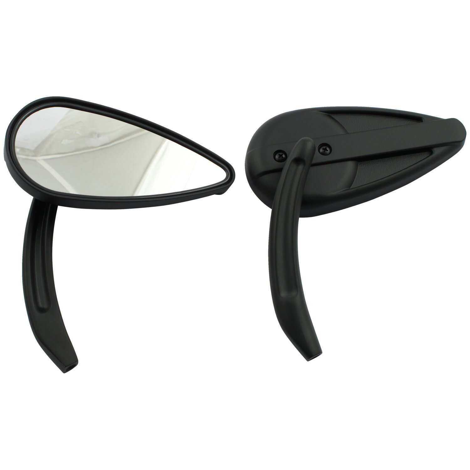 Retro teardrop mirror set. Black, aluminum grooved stem