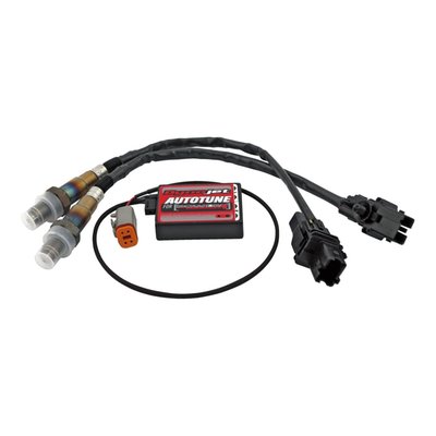 For Power Commander 5 modules. 
Fits J1850, with a 4-pin OBD (On Board Diagnostic) port plug. 
In combination with this optional Auto Tune system the map for the Power Commander is automatically written, during riding. With the Auto Tune connected the rider can specify what Air/Fuel ratio (how rich or lean the mixture) should be, at each specific RPM and throttle position and/or gear selection, for the individual cylinders. Base settings are supplied. This enables to fully tune for good fuel efficiency during cruising and best power output at more open throttle positions. The Auto Tune is equipped with two Wide Band O2 sensors, which are included in the system. Wide Band sensors are more expensive than the standard narrow band sensors that H-D uses, but work much better, especially in quick changing throttle settings and will give superior tuning results.
Fitment note: O2 sensors
Kits come with 18mm wide band sensors, to replace the lesser quality OEM narrow band sensors. All kits include 18mm weld-on O2 sensor bungs. Late model exhaust systems, with 12mm O2 sensors, will require the use of these weld-on bungs to convert to the 18mm wide band sensors. Earlier models, with exhaust systems equipped with 18mm O2 sensor ports, will not require the included weld-on bungs. 01-06 bikes, that originally were not equipped with O2 sensors / O2 ports will, obviously, also require the 18mm weld-on O2 sensor bungs. 
Fitment note 4-pin or 6-pin plug models: 
The Auto Tune system is connected to your bike with a 4 or 6-pin connector to your OBD (On Board Diagnostic) plug. Check to see if you have a 4 or 6-pin OBD plug, before you order. 

Note: 02-15 V-Rod requires a power lead. 
**Dynojet product not available to purchase by Dealers located in the UK**

