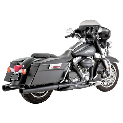 Matte black ceramic. Crossover head pipes with an integrated hidden 'Power Chamber'. This connects front & rear header for increased bottom end performance. 2 1/4" 220° full coverage heat shields give this head pipe set a massive and long lasting good look Special propriety bends in combination with stock 1 3/4" diameter pipes provide the best possible horsepower and torque from your engine. Can be used with stock mufflers or combine with a pair of Vance & Hines slip-ons, of the correct model year, for maximum performance, torque and great sound. Available in chrome or matte black ceramic.
Note: Includes dual bung, 18mm and 12mm, O2 sensor ports.
Note: Performance slip-on mufflers are separately available and advised for high performance applications.
Note: Will not fit 09-16 CVO models unless 586192 floorboard spacer kit is purchased separately.