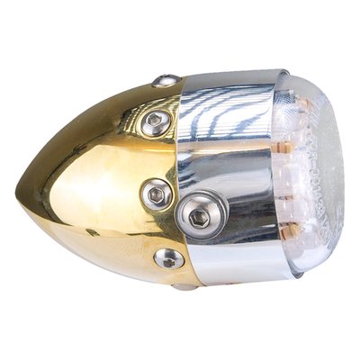 ECE approved taillight from Hells Kitchen Cjoppers. Diameter of this taillight is 38mm, length incl. lens 66mm.
Note: Bracket not included, needs to be ordered separately. Style compatible with KHC Retro headlamps and turn signals.