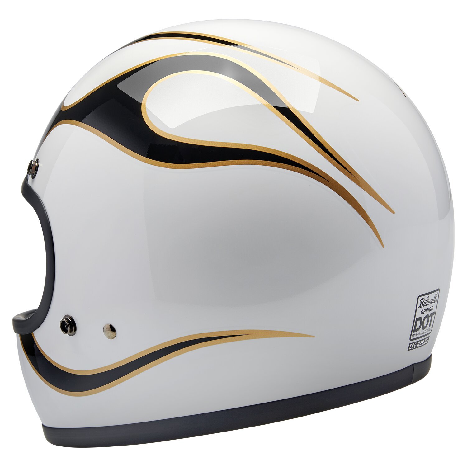 Biltwell Gringo helmet, White, black, flames White, XS, gloss