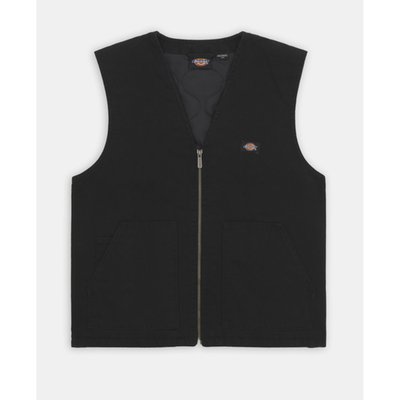 The Dickies Duck Canvas summer vest is a regular fit gilet that is stonewashed for a softer hand feel. Featuring V shaped neckline, heavy duty metal zip, two large front pockets and the iconic woven Dickies label. Available this season in black. A timeless workwear essential.