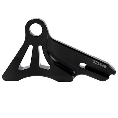 Black anodized CNC machined billet aluminum construction.
Used to upgrade from the stock caliper to a single 108mm radial caliper on the rear of your M8 Softail. Works in combination with the stock 25mm rear axle and brake rotor sizes up to 320mm.
- Will replace the stock 41300194 rear caliper mount bracket
- For installing 108mm radial caliper bolt spacing
- No modifications required
- Fits with stock 25mm diameter rear axle
- Allows up to 320mm brake rotor diameter
- Radial caliper hardware kit is optional available (985741 (60mm), 985745 (70mm), 985746 (80mm).
Note: Caliper spacers may be needed to space off your caliper to the appropriate height depending on your rotor size.
Note: Although OEM 41300194 bracket is identical for all M8 Softails, Kraus has another for the 2020-up Softail Low Rider S/ST as fitment has a different mounting position/offset from other M8 Softails.