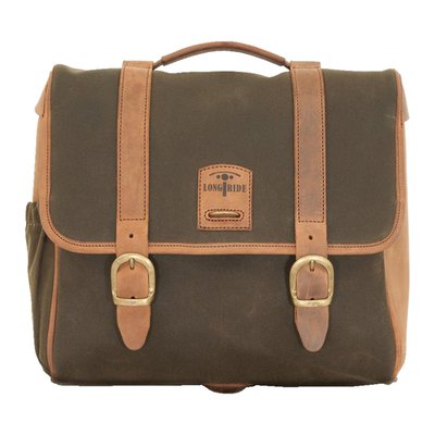 Made from waxed cotton and ranger leather. Approx. dimensions: 34cm x 28 cm x 12cm.