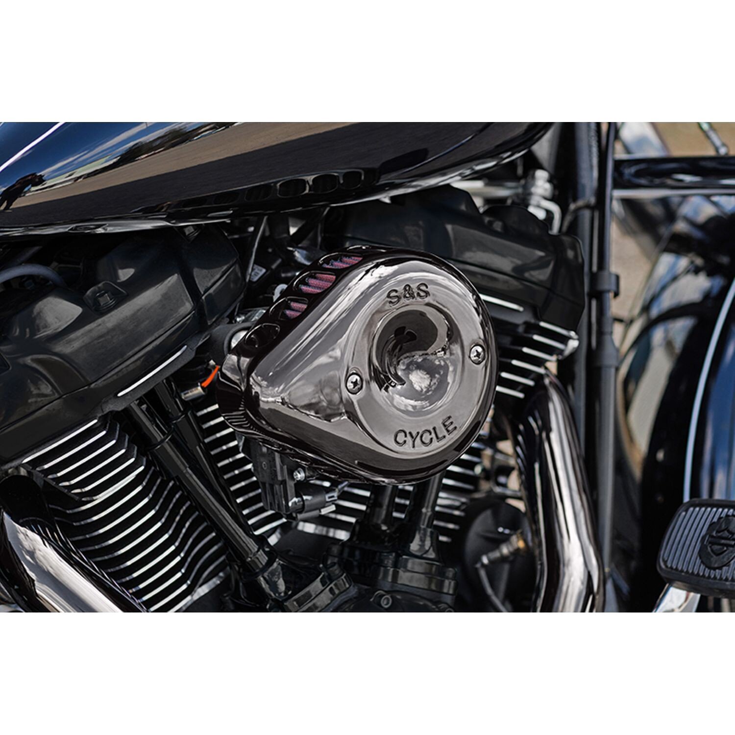 S&S, Stealth Mini-Teardrop air cleaner kit. Lava, Black, Chrome