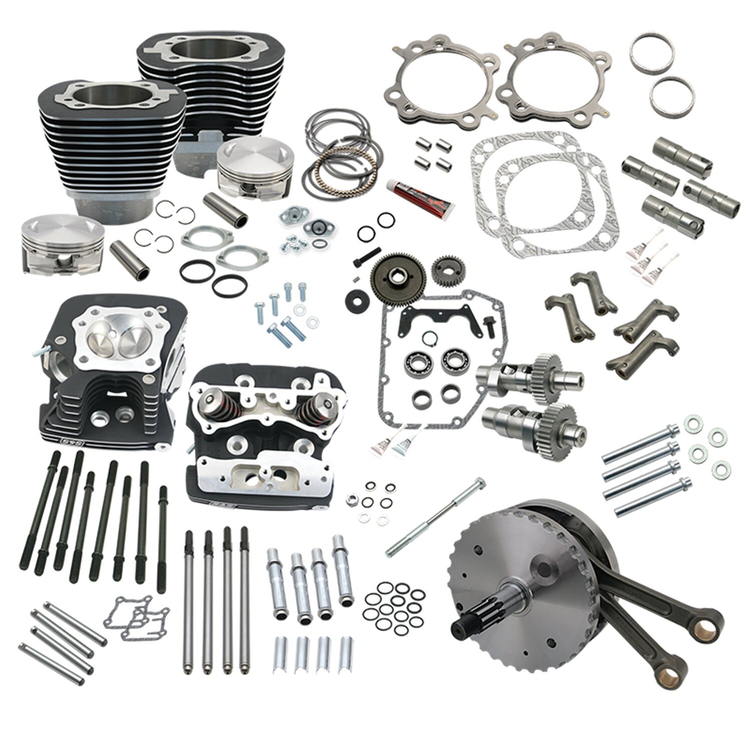 S&S, 124" Twin Cam Touring hot set-up kit with heads, Black, Wrinkle