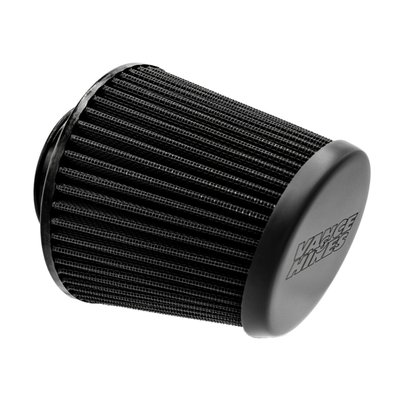 Black slant nose cap. Washable cotton gauze (black color) high flow filter element. Stock replacement for all Vance & Hines VO2 Falcon air cleaner assemblies.
Note: Cotton gauze filter element can be cleaned and re-oiled.
1) Tap off loose dirt and debris.
2) Soak air filter with air filter cleaner
3) After soaking for 15 minutes low pressure rinse filter from inside to outside.
4) Tap of excess water and let dry. Never use heat or compressed air.
5) Re-oil with a quality air filter oil for best airflow / filtering capability.