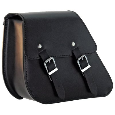 Black leather. Fits when passenger pegs are removed. Comes with a double flap system for improved weather protection. Mounts to left side swingarm. Includes bolt-on mounting bracket for easy installation. Approx. dimensions 39cm x 24cm x 11cm.
Note: Requires removal of passenger pegs.