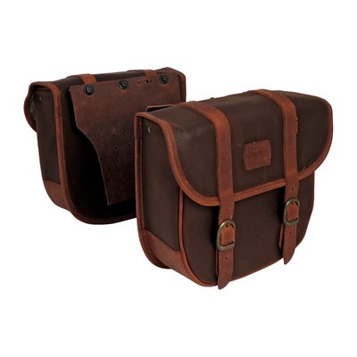 Nothing more universal usable than a set of throw-overs. 
Cowboys used them, now bikers do. Made of a combination of waxed cotton and leather. 
Leather is used on most abrasive point, like all edges and parts with the highest level of stress like the mounting flap and bottom part of the bag.
Complete with reinforced backside. 
Approx. dimensions: 29cm long x 26cm high x 12cm thick. 
Sold in pairs. 
Note: The 'Waxed Cotton' material, as used in the LongRide product line, is manufactured from approx. 650gr/m 100% cotton cloth. This cloth is impregnated with wax, which makes it durable and gives it water repellant characteristics. This is the historically correct predecessor of synthetic developments like, for instance, Goretex. This is the genuine classic material. 
